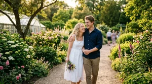 Spokojený mladý pár procházející se v parku reprezentující reprodukční zdraví